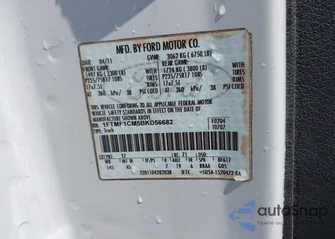 2011 Ford F-150 Xl из США, поврежденный, VIN 1FTMF1CM5BKD56682